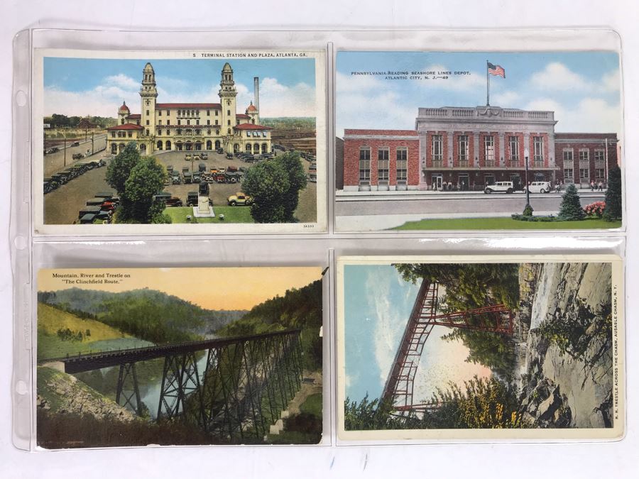 Set Of Four Vintage R.R. Railroad Postcards (One Postmarked)