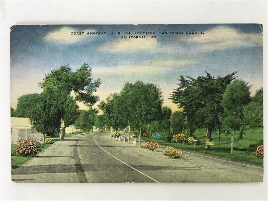 Vintage Leucadia Encinitas Coast Highway U.S. 101 CA Postcard Postmarked 1954