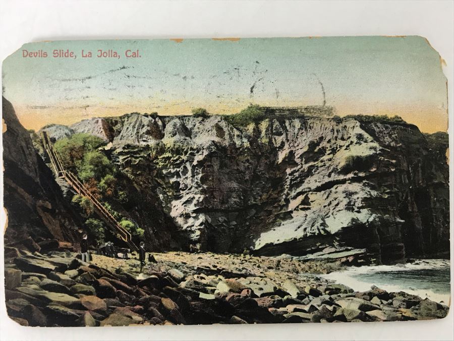 Antique Devils Slide, La Jolla, CA Postcard Postmarked 1908