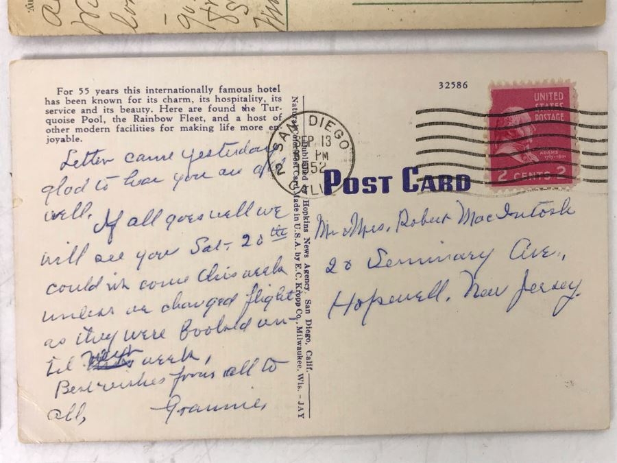Antique And Vintage Postcards From Hotel Del Coronado, Coronado Beach, CA Postmarked 1909, 1910, 1952 [Photo 13]