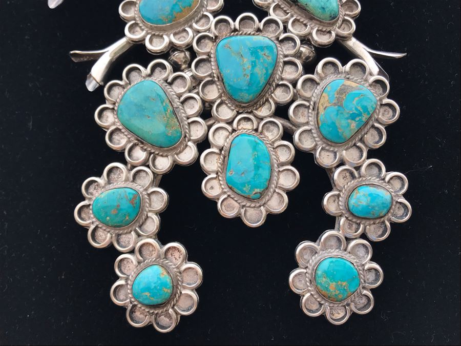 Stunning Sterling Silver Turquoise Native American Squash Blossom