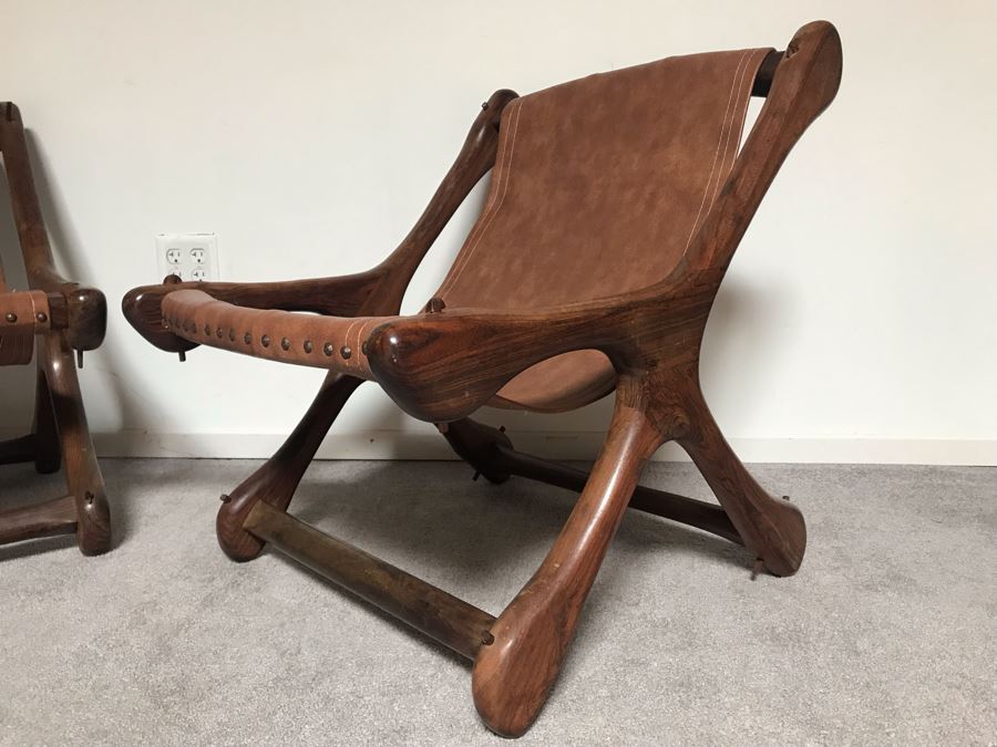 Pair Of Vintage Don S. Shoemaker Solid Rosewood 'Sloucher' Leather Seat Lounge Chairs By Senal Mexico 24W X 24D X 27H Estimate $4,000-$6,000 [Photo 5]
