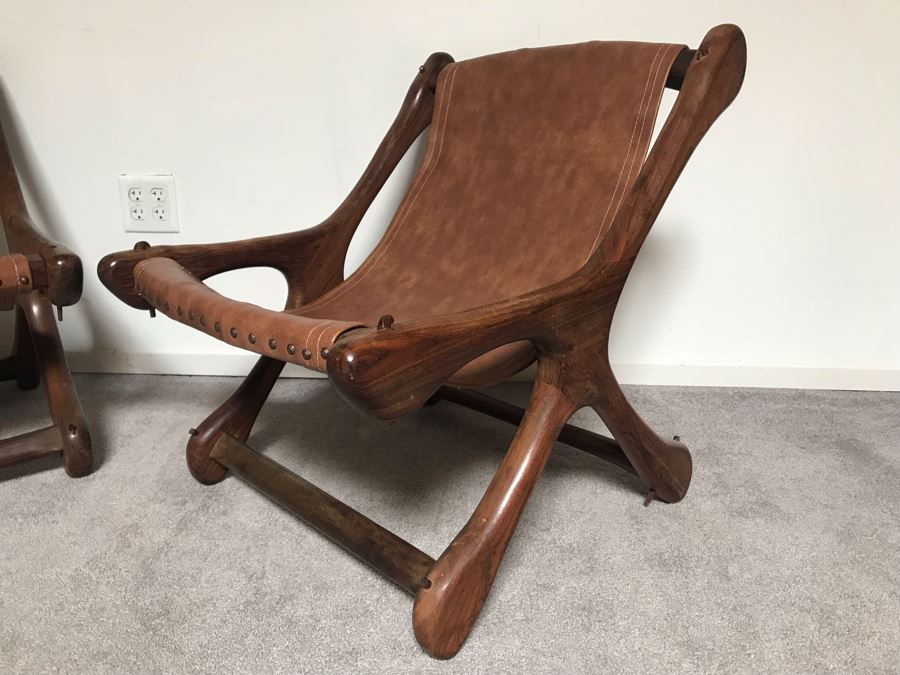 Pair Of Vintage Don S. Shoemaker Solid Rosewood 'Sloucher' Leather Seat Lounge Chairs By Senal Mexico 24W X 24D X 27H Estimate $4,000-$6,000 [Photo 6]