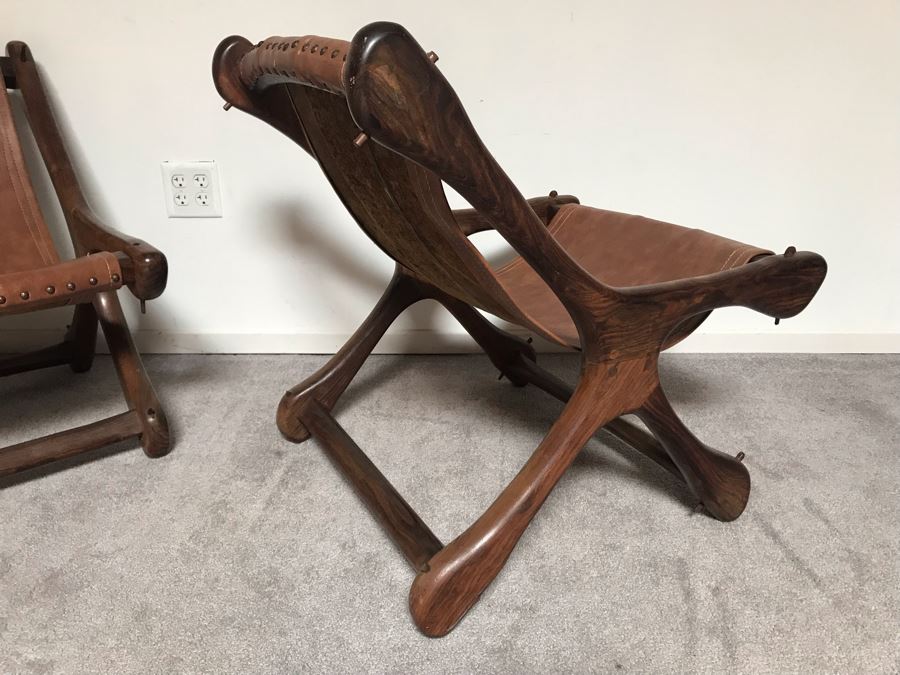 Pair Of Vintage Don S. Shoemaker Solid Rosewood 'Sloucher' Leather Seat Lounge Chairs By Senal Mexico 24W X 24D X 27H Estimate $4,000-$6,000 [Photo 11]