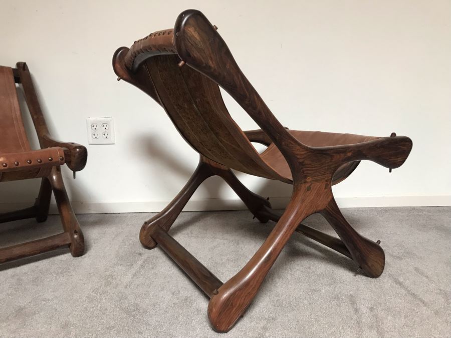 Pair Of Vintage Don S. Shoemaker Solid Rosewood 'Sloucher' Leather Seat Lounge Chairs By Senal Mexico 24W X 24D X 27H Estimate $4,000-$6,000 [Photo 10]