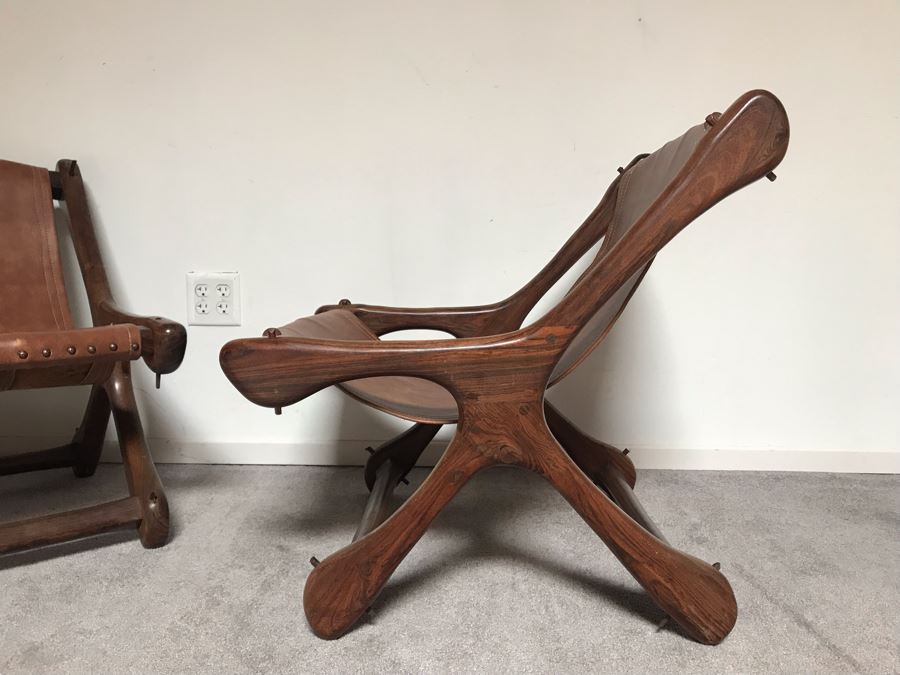 Pair Of Vintage Don S. Shoemaker Solid Rosewood 'Sloucher' Leather Seat Lounge Chairs By Senal Mexico 24W X 24D X 27H Estimate $4,000-$6,000 [Photo 7]