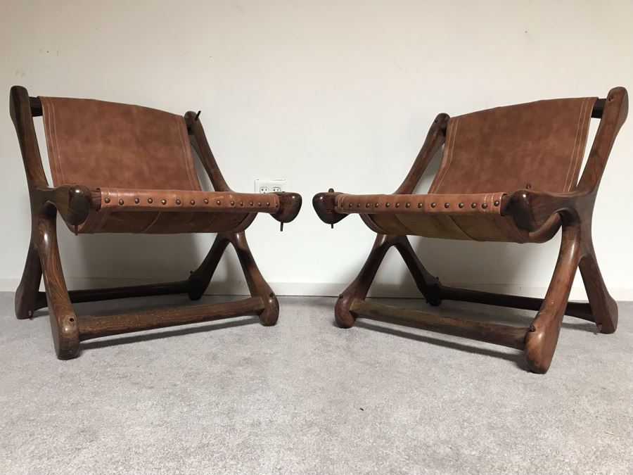 Pair Of Vintage Don S. Shoemaker Solid Rosewood 'Sloucher' Leather Seat Lounge Chairs By Senal Mexico 24W X 24D X 27H Estimate $4,000-$6,000 [Photo 3]