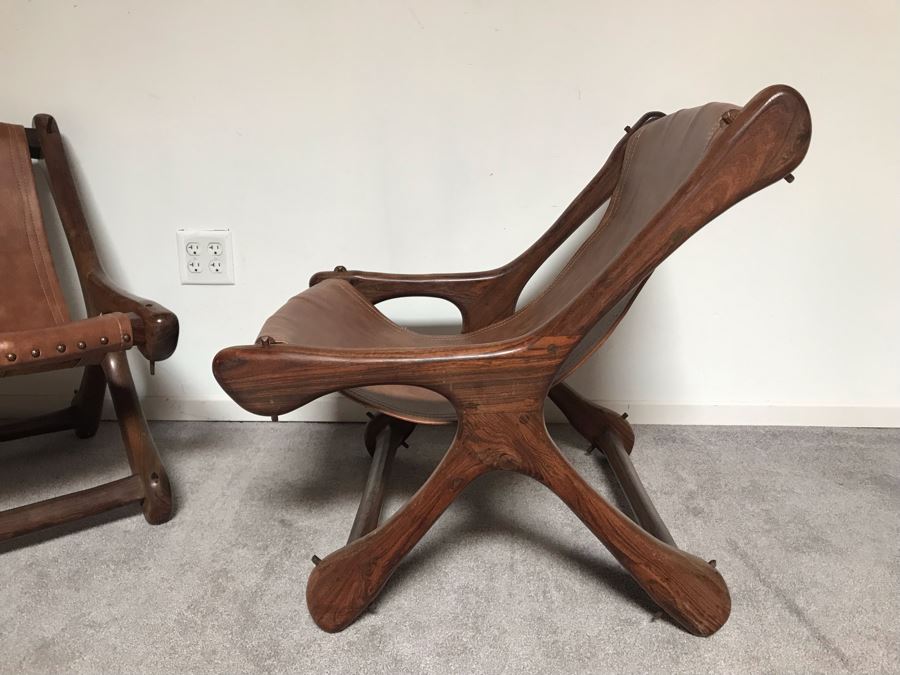Pair Of Vintage Don S. Shoemaker Solid Rosewood 'Sloucher' Leather Seat Lounge Chairs By Senal Mexico 24W X 24D X 27H Estimate $4,000-$6,000 [Photo 8]