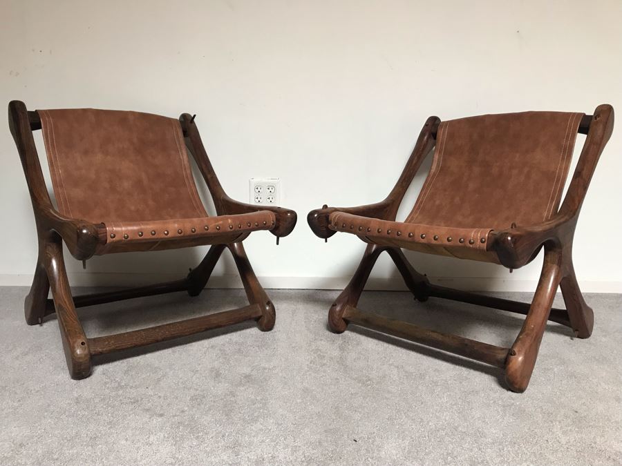 Pair Of Vintage Don S. Shoemaker Solid Rosewood 'Sloucher' Leather Seat Lounge Chairs By Senal Mexico 24W X 24D X 27H Estimate $4,000-$6,000 [Photo 4]