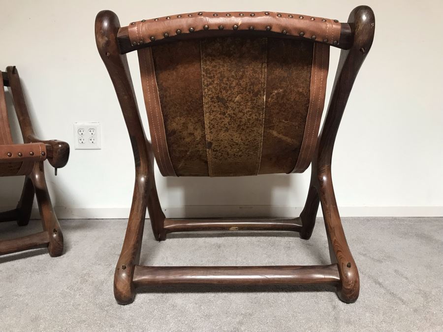 Pair Of Vintage Don S. Shoemaker Solid Rosewood 'Sloucher' Leather Seat Lounge Chairs By Senal Mexico 24W X 24D X 27H Estimate $4,000-$6,000 [Photo 9]