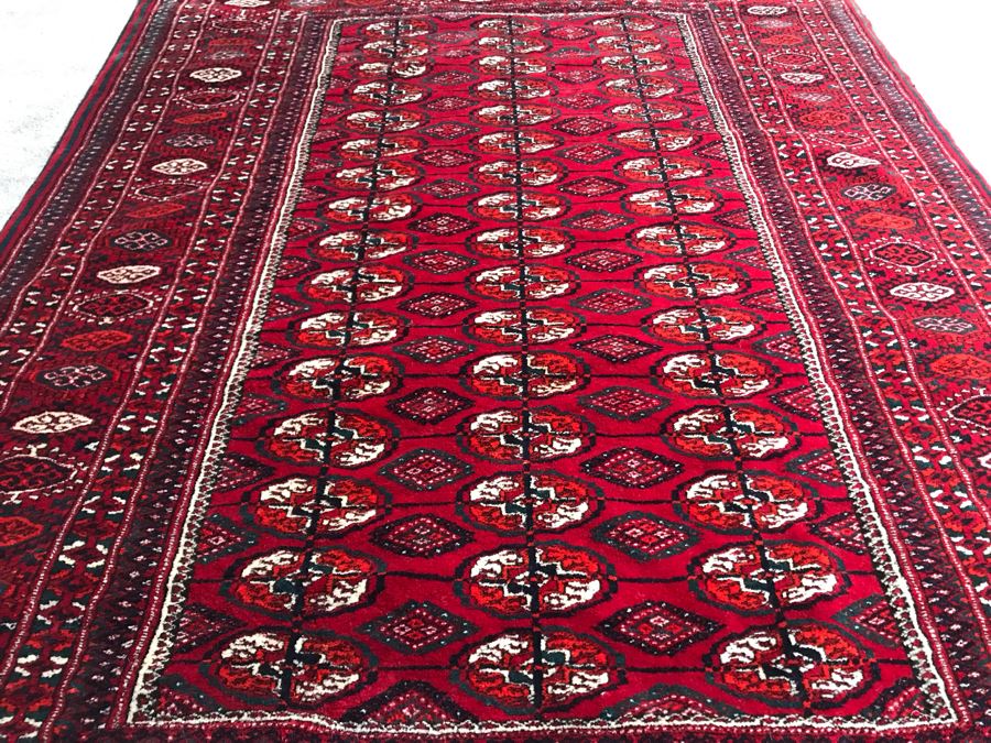 Vintage Hand Knotted Persian Area Rug Red / Black Tones 53.5 X 70 Apx. 300 knots / sq. in. [Photo 6]