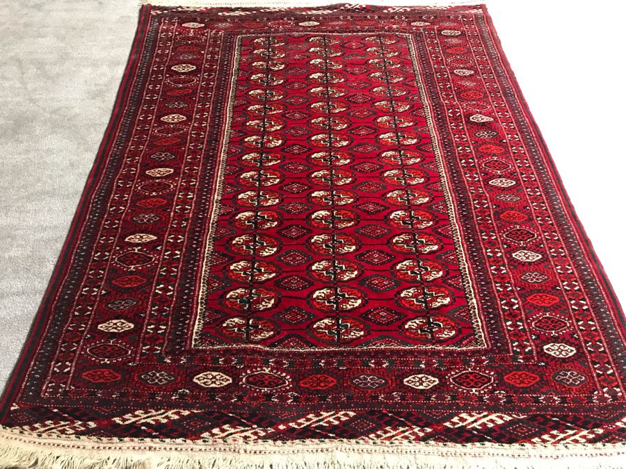 Vintage Hand Knotted Persian Area Rug Red / Black Tones 53.5 X 70 Apx. 300 knots / sq. in. [Photo 3]