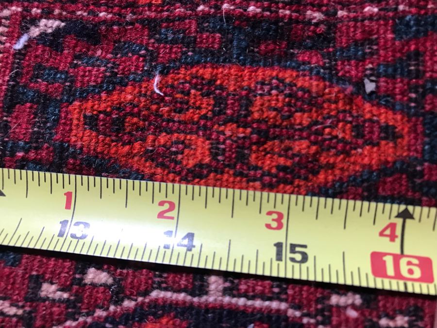 Vintage Hand Knotted Persian Area Rug Red / Black Tones 53.5 X 70 Apx. 300 knots / sq. in. [Photo 11]