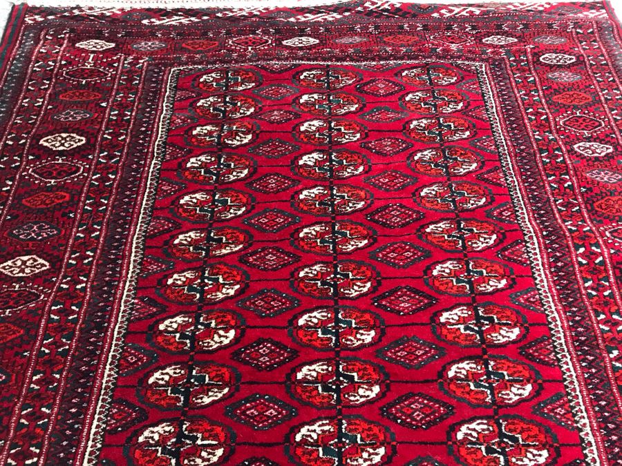 Vintage Hand Knotted Persian Area Rug Red / Black Tones 53.5 X 70 Apx. 300 knots / sq. in. [Photo 8]