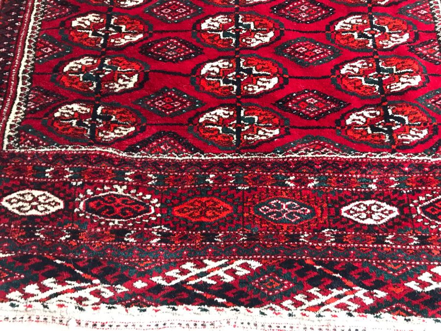 Vintage Hand Knotted Persian Area Rug Red / Black Tones 53.5 X 70 Apx. 300 knots / sq. in. [Photo 5]