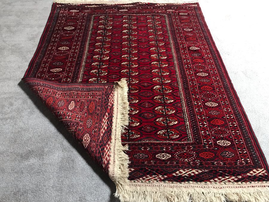 Vintage Hand Knotted Persian Area Rug Red / Black Tones 53.5 X 70 Apx. 300 knots / sq. in. [Photo 10]