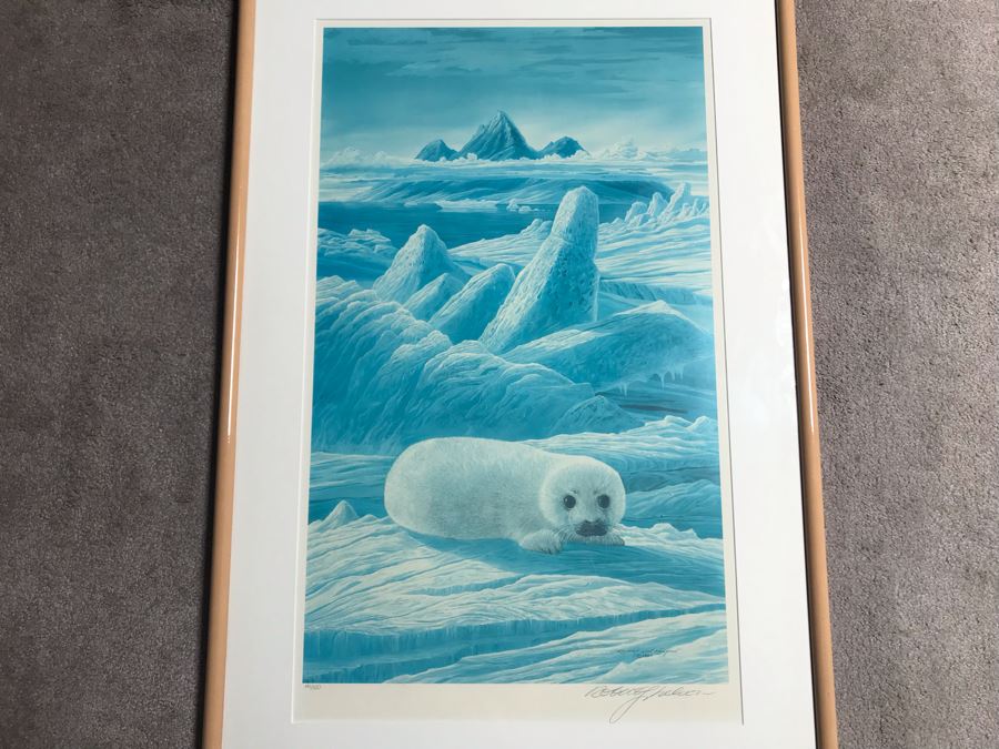 Framed Hand Signed Limited Edition Robert Lyn Nelson Print Of Baby Harp Seal Endangered Species 18.5 X 32 [Photo 3]