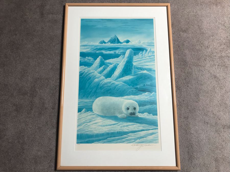 Framed Hand Signed Limited Edition Robert Lyn Nelson Print Of Baby Harp Seal Endangered Species 18.5 X 32 [Photo 2]