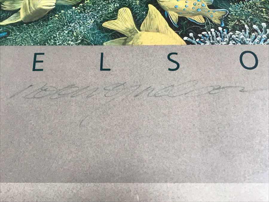 Framed Hand Signed Robert Lyn Nelson Print Titled 'Catalina's Summer Seas' 'Two Worlds' Style Land And Sea Maui Artist 36 X 24 [Photo 2]