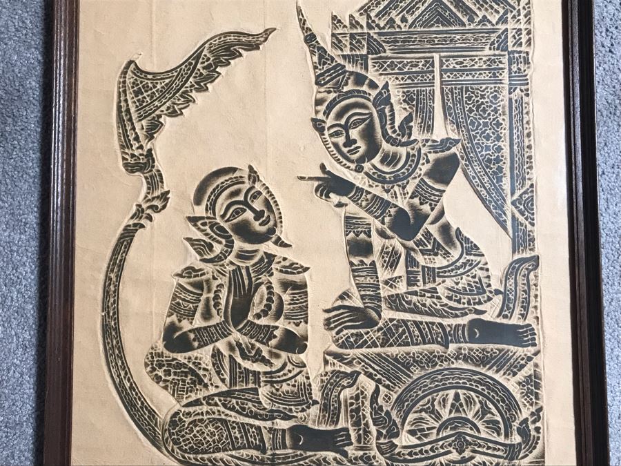Vintage Thai Temple Rubbing Framed 19 X 20 [Photo 3]