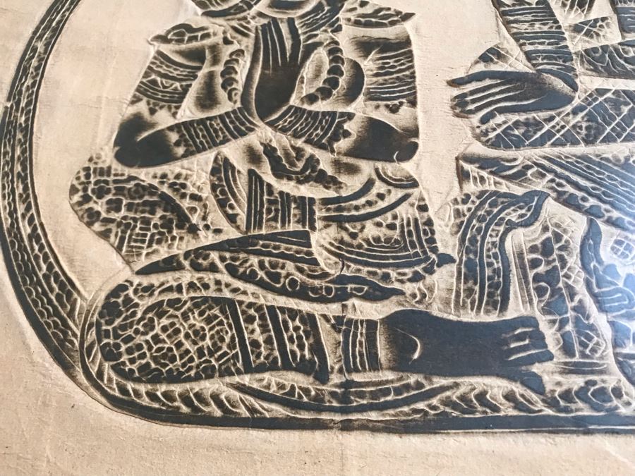 Vintage Thai Temple Rubbing Framed 19 X 20 [Photo 8]