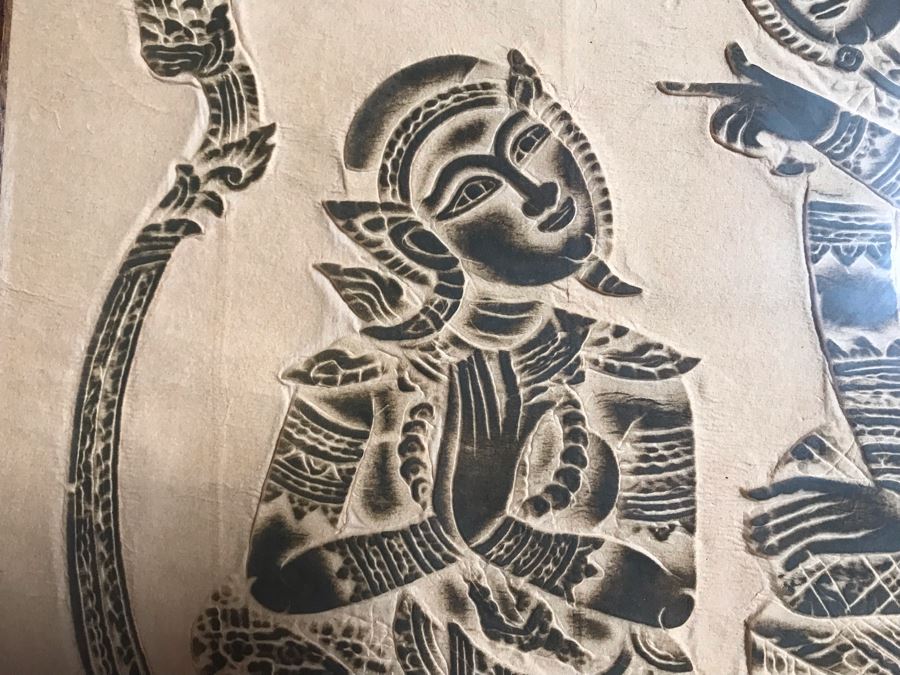 Vintage Thai Temple Rubbing Framed 19 X 20 [Photo 7]