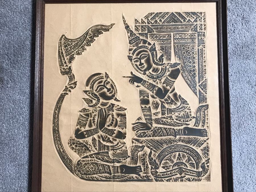 Vintage Thai Temple Rubbing Framed 19 X 20 [Photo 2]