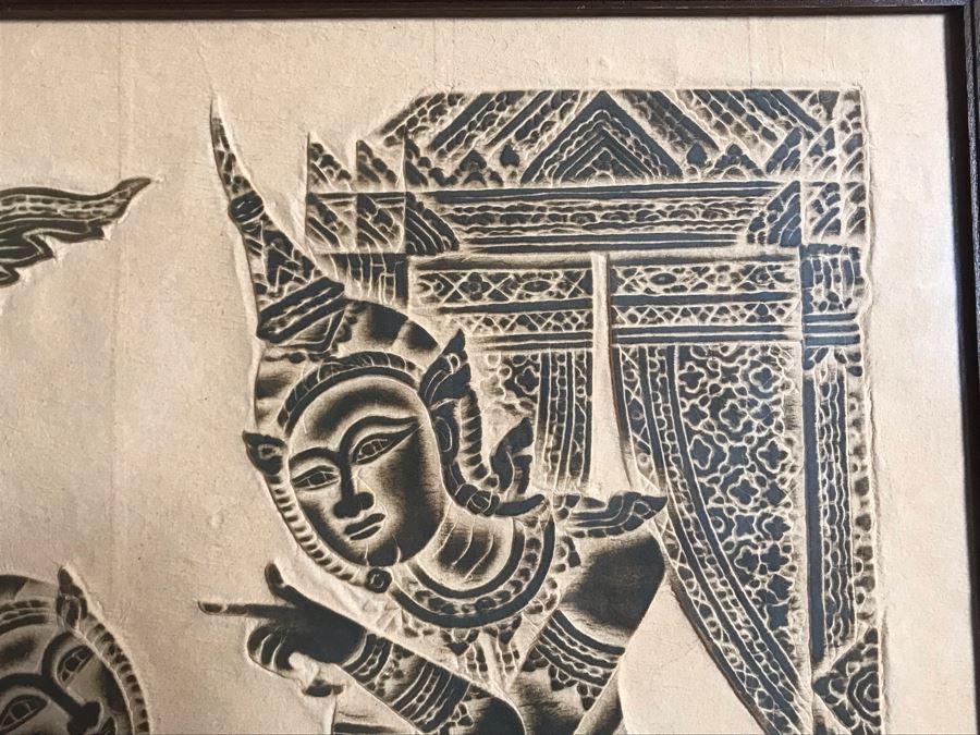 Vintage Thai Temple Rubbing Framed 19 X 20 [Photo 4]