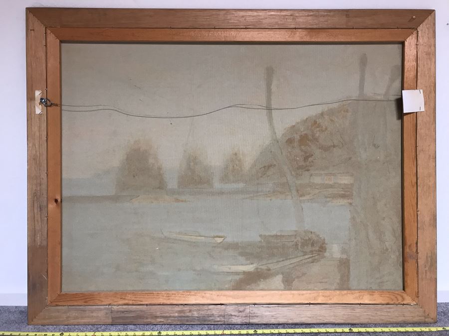 Large Original Painting East Coast Nautical Sailboats Palm Trees Wooden Bamboo Motif Frame 48 X 36 Canvas [Photo 10]