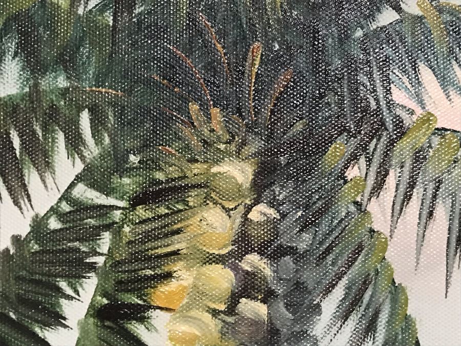 Large Original Painting East Coast Nautical Sailboats Palm Trees Wooden Bamboo Motif Frame 48 X 36 Canvas [Photo 8]