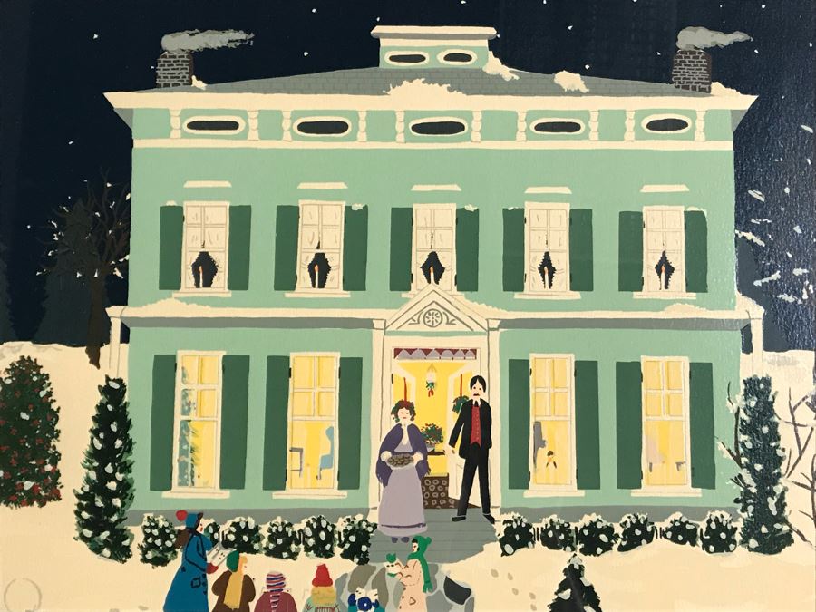 Framed Limited Edition Serigraph Hand Signed By Jane C. Clark Folk Art Style Titled 'Christmas Eve' 26 X 20 [Photo 4]