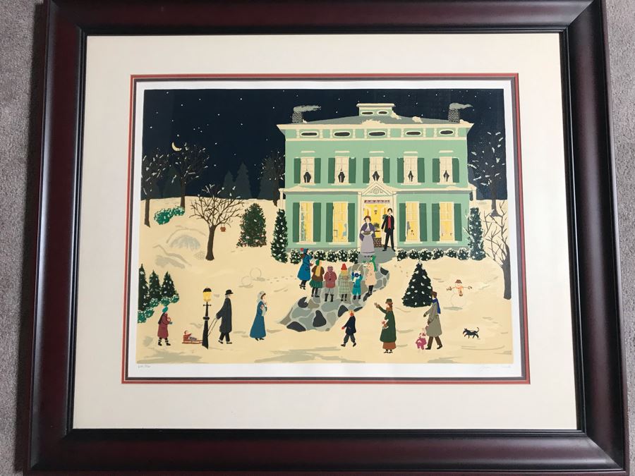 Framed Limited Edition Serigraph Hand Signed By Jane C. Clark Folk Art Style Titled 'Christmas Eve' 26 X 20 [Photo 2]