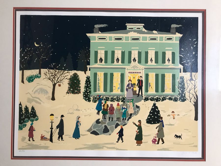 Framed Limited Edition Serigraph Hand Signed By Jane C. Clark Folk Art Style Titled 'Christmas Eve' 26 X 20 [Photo 3]