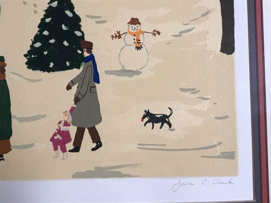 Framed Limited Edition Serigraph Hand Signed By Jane C. Clark Folk Art Style Titled 'Christmas Eve' 26 X 20 [Photo 7]