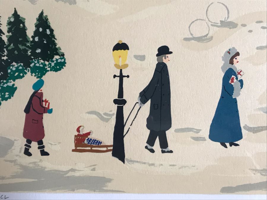 Framed Limited Edition Serigraph Hand Signed By Jane C. Clark Folk Art Style Titled 'Christmas Eve' 26 X 20 [Photo 10]