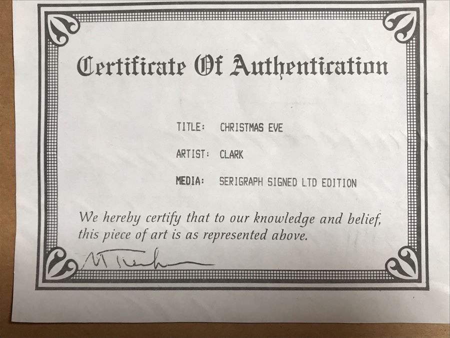 Framed Limited Edition Serigraph Hand Signed By Jane C. Clark Folk Art Style Titled 'Christmas Eve' 26 X 20 [Photo 12]