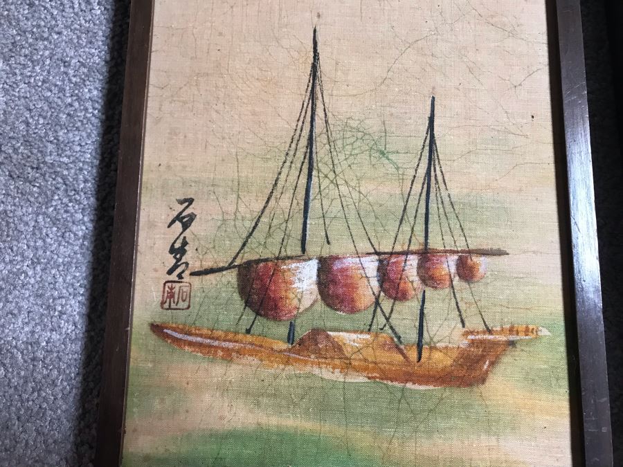 Set Of Four Signed Original Chinese Batik Paintings Each 9 X 12 [Photo 6]