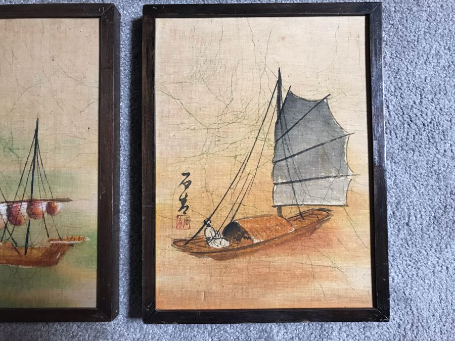 Set Of Four Signed Original Chinese Batik Paintings Each 9 X 12 [Photo 3]