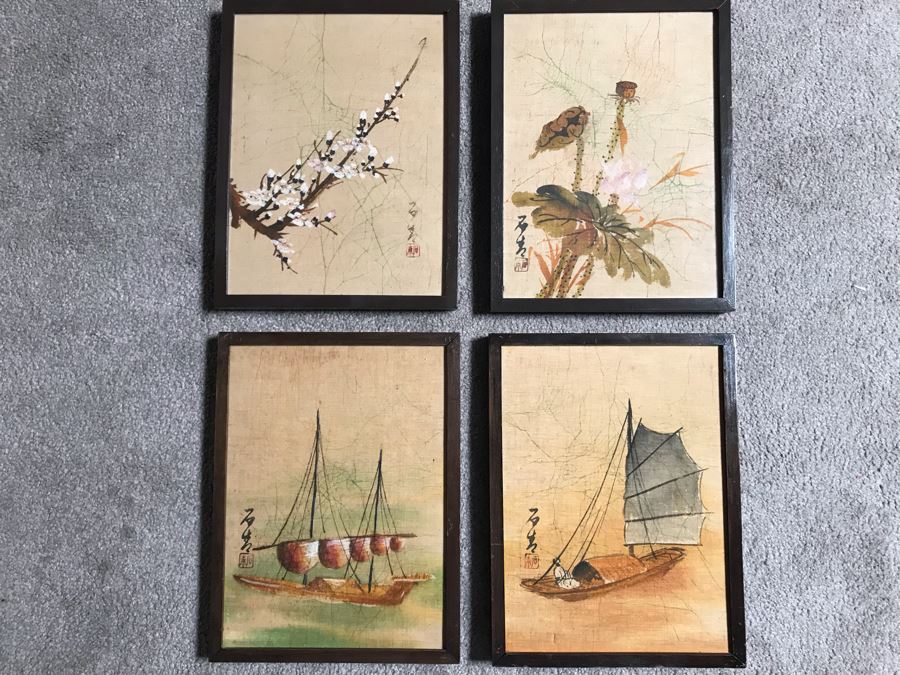 Set Of Four Signed Original Chinese Batik Paintings Each 9 X 12 [Photo 2]