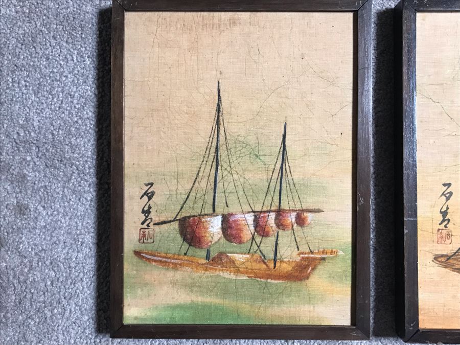 Set Of Four Signed Original Chinese Batik Paintings Each 9 X 12 [Photo 5]