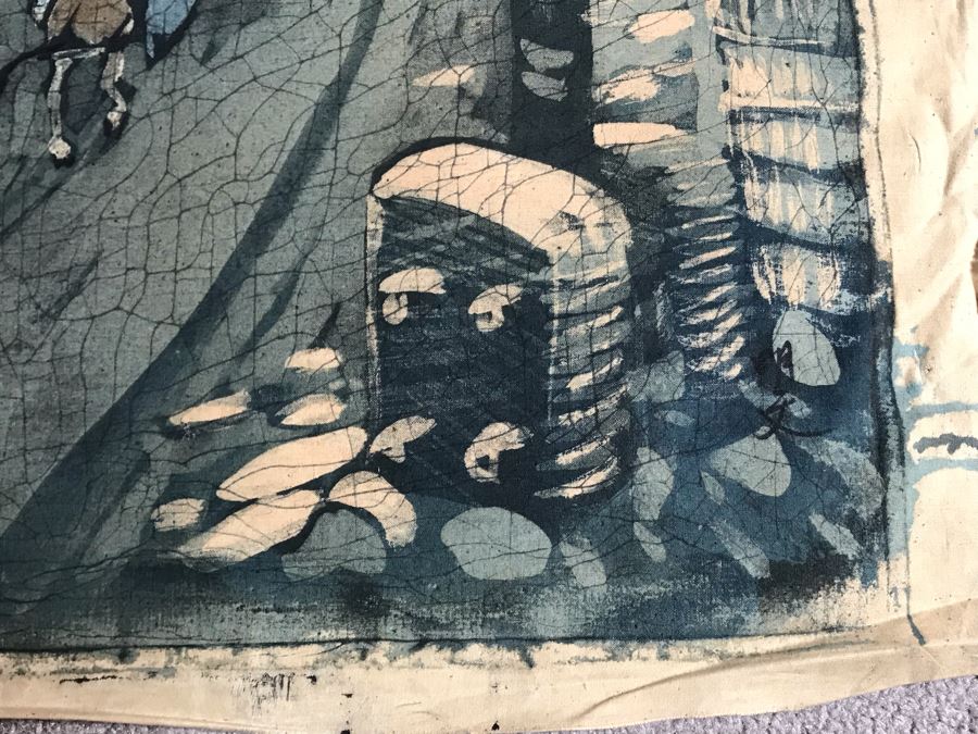 Original Signed Chinese Batik Painting On Cloth 28 X 35 [Photo 9]