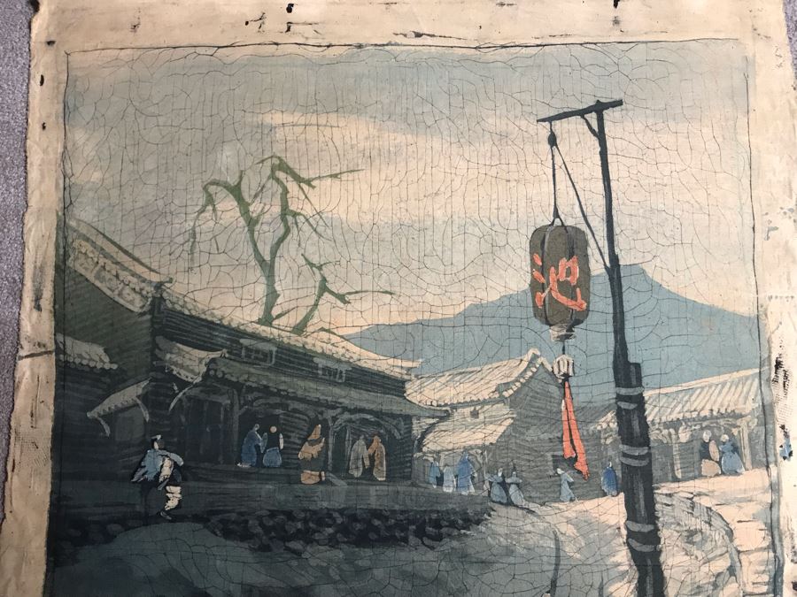 Original Signed Chinese Batik Painting On Cloth 28 X 35 [Photo 3]