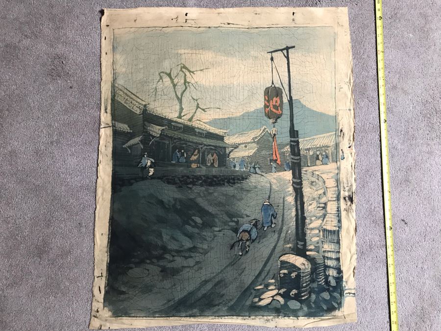 Original Signed Chinese Batik Painting On Cloth 28 X 35 [Photo 2]