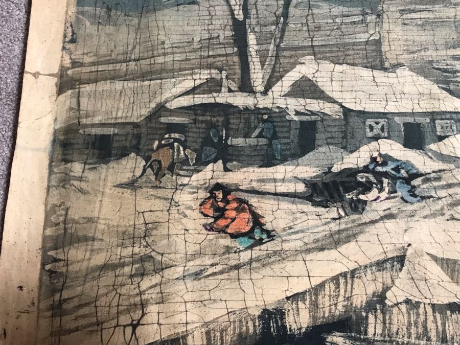 Original Signed Chinese Batik Painting On Cloth 35 X 27 [Photo 9]