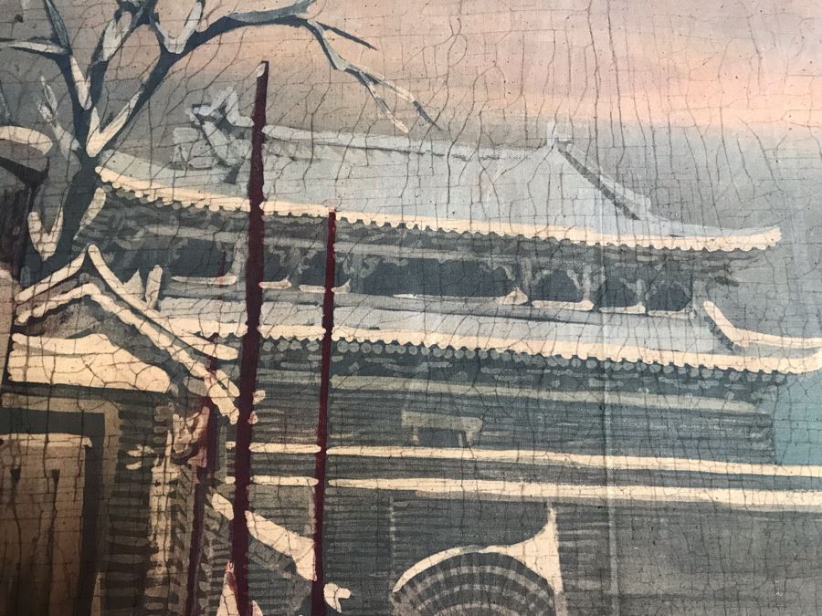 Original Signed Chinese Batik Painting On Cloth 35 X 27 [Photo 12]