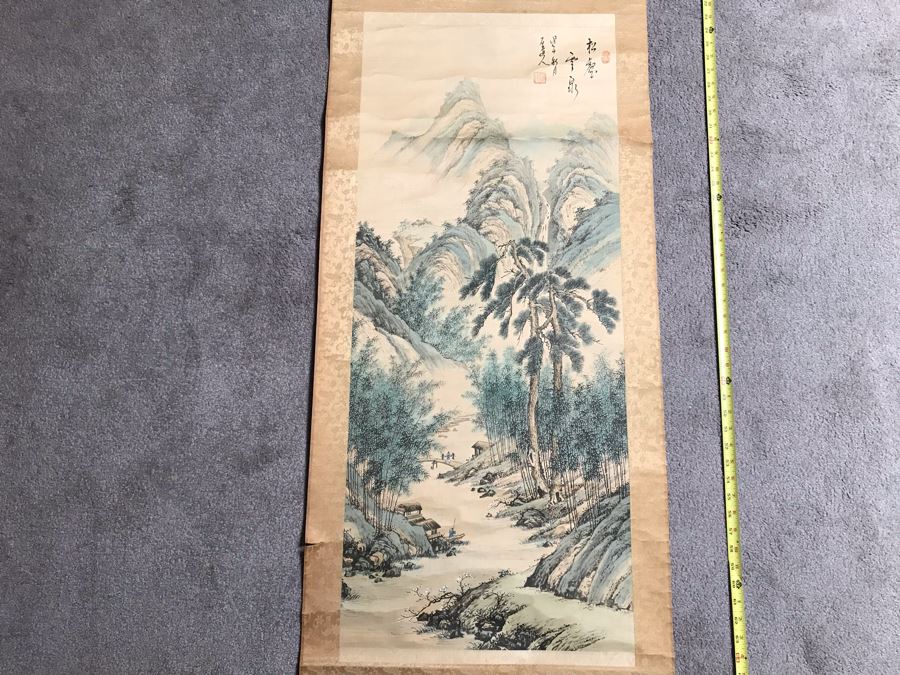 Original Signed Chinese Landscape Scroll Painting 17 X 42 [Photo 16]