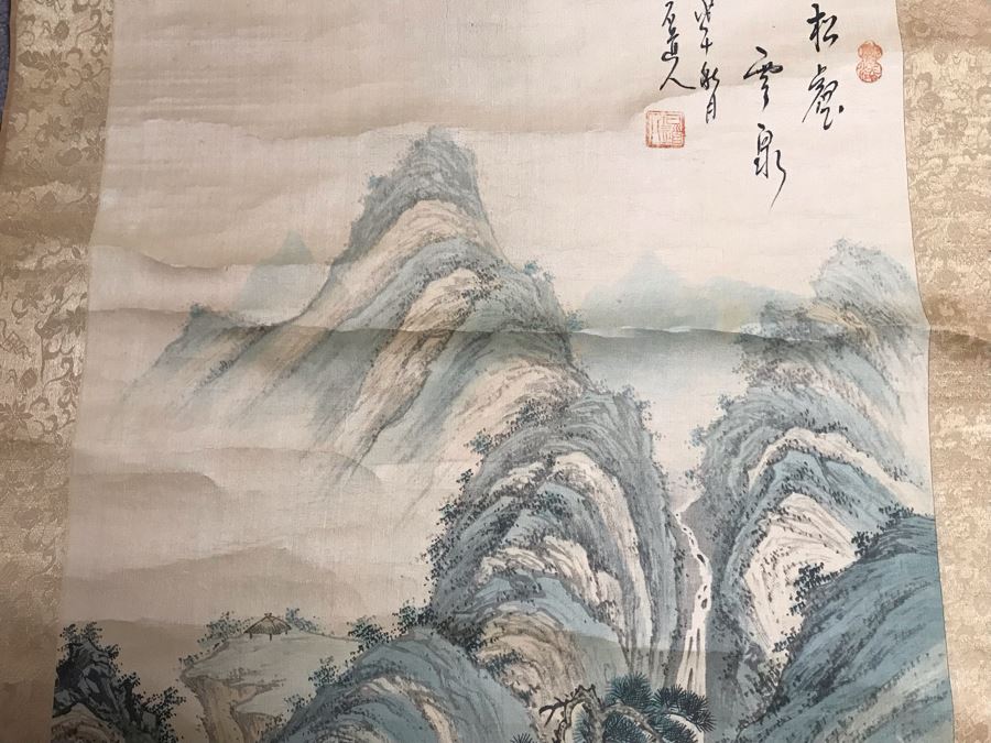 Original Signed Chinese Landscape Scroll Painting 17 X 42 [Photo 20]