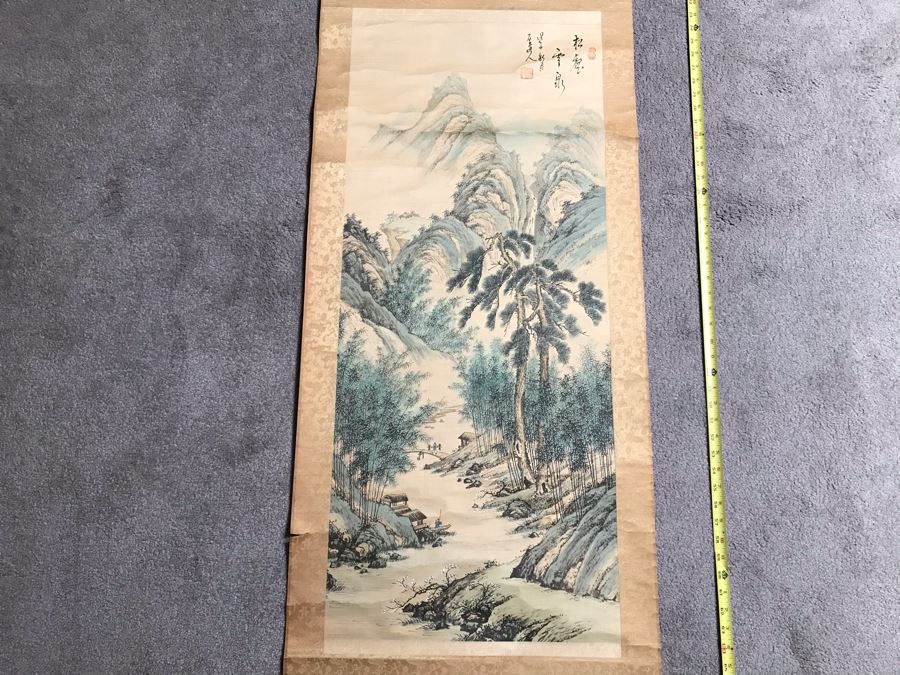 Original Signed Chinese Landscape Scroll Painting 17 X 42 [Photo 15]