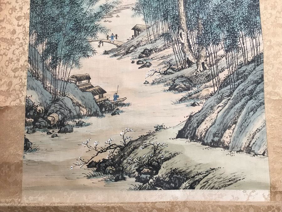 Original Signed Chinese Landscape Scroll Painting 17 X 42