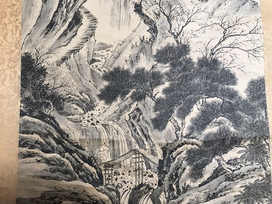 Original Signed Chinese Landscape Scroll Painting 17 X 42 [Photo 18]